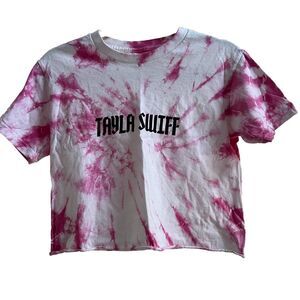 Taylor Swift “Tayla Swiff” Pink Tie Dye Crop Top Las Culturistas Size S Raw Hem